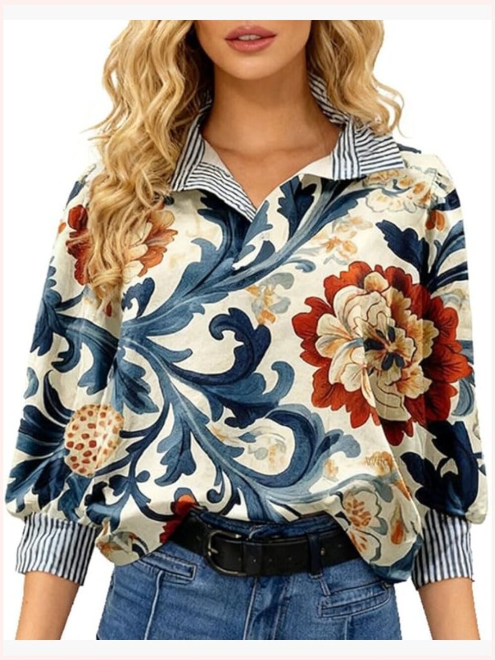 Floral V-Neck Button Down Blouse Long Sleeve Boho Tops 2025